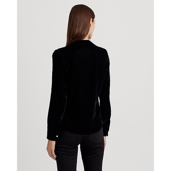 NWT Lauren Ralph Lauren Pleated Velvet Surplice Blouse Black - Picture 3 of 3